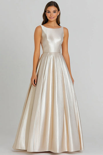 Champagne A Line Scoop Long Formal Dress